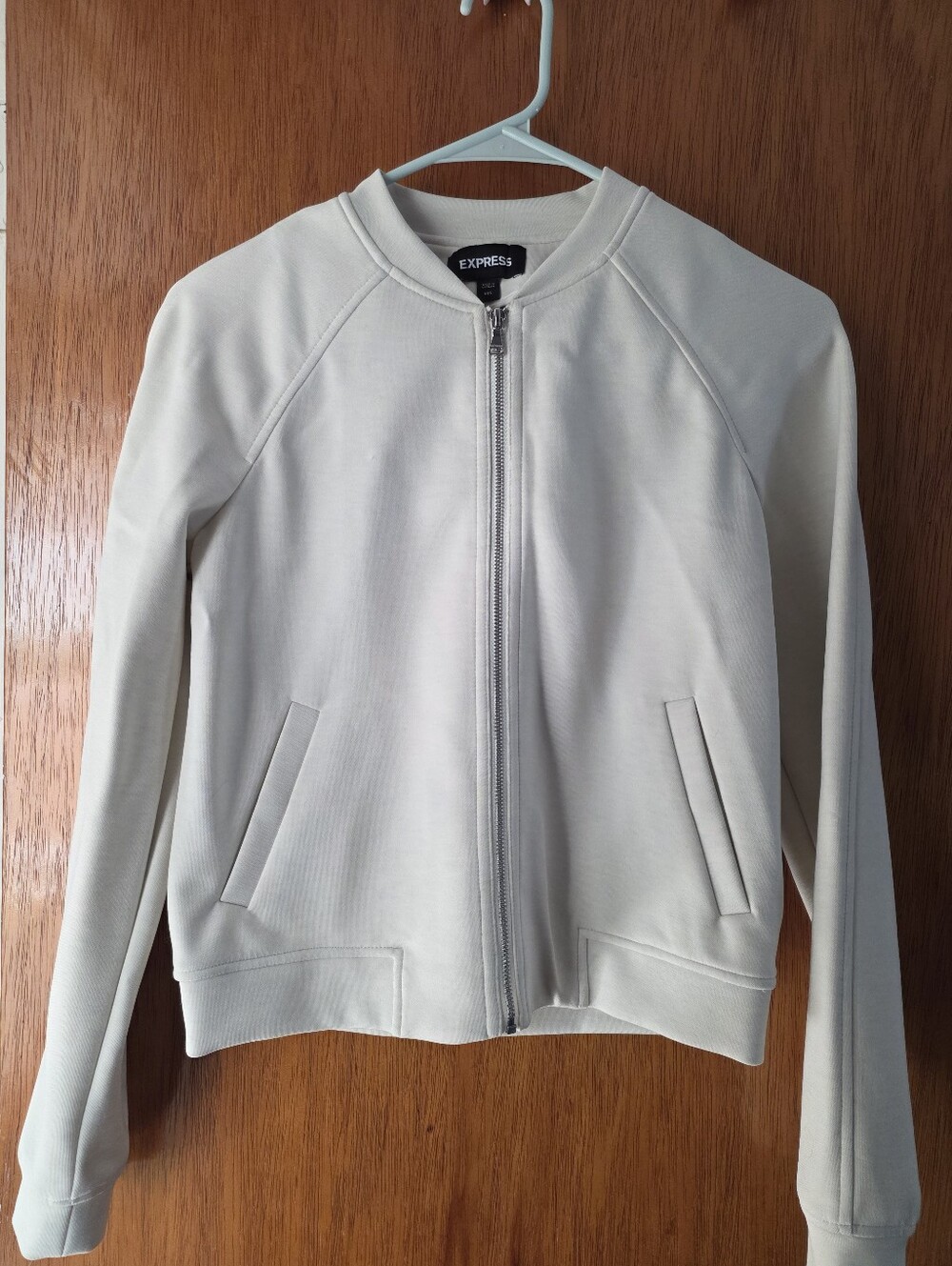 Express Women’s Knit Zip-Up Bomber Jacket - White, Size XXS